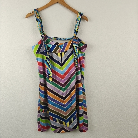 MILLY Marissa Colorful Rainbow Chevron Striped Mini Strappy Sheath Dress Sz 8 - Picture 8 of 14